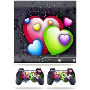 Mayyskins Skin متوافق مع Sony PlayStation 3 PS3 Slim Skins + 2 وحدة تحكم الجلود Love Me