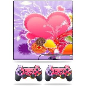 Mayyskins الجلد متوافق مع Sony PlayStation 3 PS3 Slim Slim + 2 وحدة تحكم جلود ملصق القلب