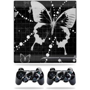 Mayyskins الجلد متوافق مع Sony PlayStation 3 PS3 Slim Skins + 2 وحدة تحكم جلود ملصق Black Butterfly