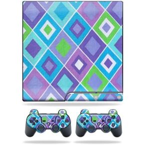 MightySkins Skin Compatible with Sony PlayStation 3 PS3 Slim Skins + 2 Controller Skins Sticker Pastel Argyle