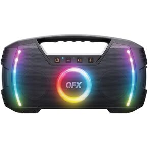 Powerful & Portable Waterproof All Terrain Bluetooth Speaker with Deep Bass, LED Party Lights, Fast USB-C Charging, FM Radio, AUX – QFX BT-ZX35