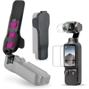 Gimbal Lens Protective Cover + Lens Screen Protector [2 Set] for DJI Osmo Pocket 3, Anti-Fall Protective Case Hard Case Storage Filters Handheld Camera Cap Quick Release Accessories (Black)