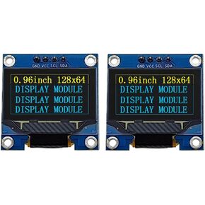 0.96 Inch OLED Display Module 3.3V I2C IIC 128X64 SSD1306 Compatible Arduino Raspberry Pi STM32 (2 Pack, Yellow Blue)