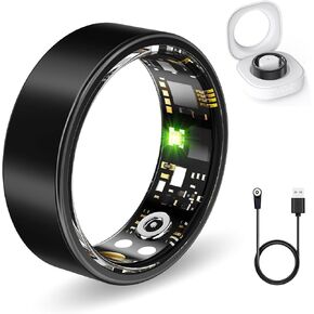 Health Rings for Women Men, Fitness Tracker with Heart Rate,Blood Oxygen, Blood Pressure, Sleep Tracker, Step Tracker, No Subscription Fee, IP68 Waterproof Smart Ring for iphone & Android (Black, 12#)