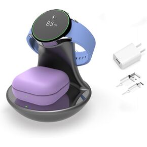 Imorde for Samsung Galaxy Watch Charger Ultra 7 6 5 4 3 Pro Classic ، 2 في 1 Fast Wireless for Samsung Watch Charger ، لشاحن Samsung Galaxy 3/2/Buds+/Buds 2 Pro ، شاهد حامل الحامل شحن (Purple)