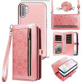 Asuwish Phone Case for Samsung Galaxy Note 10 Plus Note10+ 5G Zipper Wallet Cell Cover with Tempered Glass Screen Protector Strap Flower Card Holder Note10 + Notes 10+ Ten Not S10 10Plus Women Gray