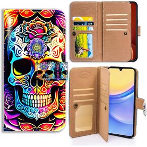 Case for Samsung Galaxy A15 5G,Colorful Peacock Mandala Flowers Multifunction Leather Phone Case Wallet Flip Cover with Multi Card Slots Pocket Wrist Strap for Samsung Galaxy A15 5G