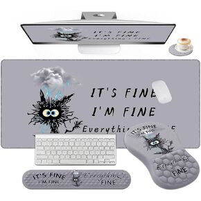 Mouse Pad,Large Cute Desk Mat,4 in1 XXL Mousepad + Keyboard Wrist Rest+Mouse Pad Wrist Rest+Coaster Set with Ergonomic Desk Pad for Laptop Desk Office