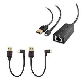 Cable Matters Micro USB to Ethernet Adapter Up to 480Mbps for Streaming Sticks Including Chromecast, Google Home Mini and More - Not Compatible with Roku Device & Combo-Pack Right Angle USB Cable