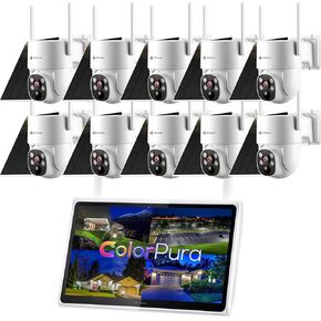 Kittyhok Outdoor Solar Security Camera System Wireless, 10pcs 2K Solar PTZ Security Camera, Pro Color Night Vision, Human Detection, 360 Viewing, 10CH NVR, Local Storage, KSBL40T4 Bundle with BLY4