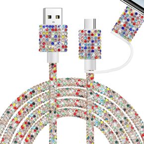 Aolcev USB C Cable Fast USB A to USB C Charging Cord 2 in 1 4FT Multi USB Type C Charger Cord Cute Bling Sparkling Diamond Phone Charger Cable for iPhone 16 Pro Max 15 Pro Max Plus Galaxy S25 Colorful