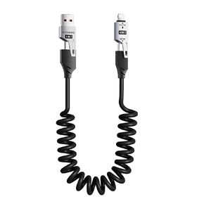 4 في 1 كابل بيانات سريع الربيع ، 65W 4.9 قدم كبل شحن متعددة لجهاز iPhone/iPad/MacBook Pro/AirPods/Samsung/Android (أسود)