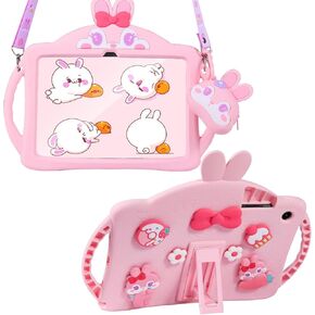 for Samsung Galaxy Tab A9 Plus Case for Kids Girls with Adjustable Shoulder Straps Handle Wallet Rabbit Soft Silicone Tablet Cover for Galaxy Tab A9+ 11'' 2023(Pink)