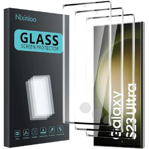 3 Pack Tempered Glass Screen Protector for Samsung Galaxy S23 Ultra, Anti-Fingerprint, 9H Hardness, Scratch Resistant, 3D Curved Tempered Glass Film, HD Clear