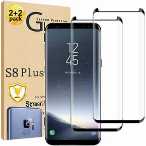 Galaxy S8 Plus Screen Protector, 2 Pack S8 Plus Tempered Glass Screen Protector【2+2 Pack】 2 Pack Camera Lens Protector, 3D Glass 9H Hardness Tempered Glass Screen Protector for Samsung Galaxy S8 Plus