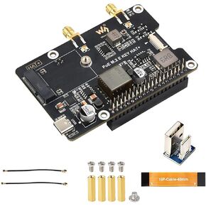 PoE M.2 E Key HAT+ for Raspberry Pi 5, PCIe to M.2 E Key Adapter with PoE, Supports NGFF (M.2 E Key) Wireless NIC, USB Bluetooth, SMA Antenna, 16-Pin PCIe & 40-Pin GPIO, 5V/12V Output