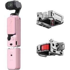 Pocket 3 Silicone Cover & Aluminum Alloy Cage Adapter Set, Protective Case with Metal Mount Bracket, 1/4" Screw Holes & Cold Shoe for DJI Osmo Pocket 3 Creator Combo Accessories (Pink)