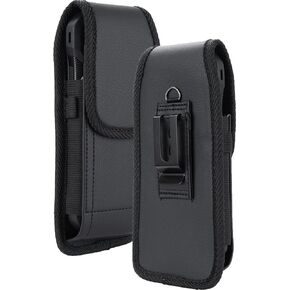 Pouch Case for Zebra EM45 TC21 TC22 TC26 TC27 HC20 HC50 Scanner, Nakedcellphone Vegan Leather Holster Holder Strong Metal Clip and Secure Belt Thread Loop Harness with Stylus/Pen Slot - Black