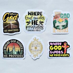 Pack 6 Isaiah 58 11 Where God Guides He Provides Sticker 3 Inches Bible Verse, Christian, Waterproof Vinyl Sticker