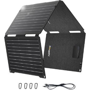BougeRV 50 Watt Fiberglass Portable Solar Panel for JuiceGo 240Wh Power Station, Foldable Solar Cell Solar Charger with USB Outputs for Phones， Ultra-Fast Charging for Outdoor, Camping, Hiking