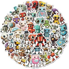50 Retro Robot Stickers Pack,Waterproof Vinyl Decals for DIY Crafts Laptops Travel Gear,Vintage Tech Decor for Kids and Sci-Fi Fans