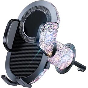 Bling Vent Phone Holders for Car Women Universal Sparkle Car Phone Holder Mount for iPhone and All Phones,White Rhinestone