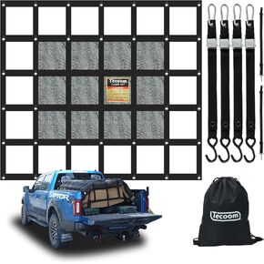 Tecoom 10.17'x7.51' Cargo Net for Pickup Truck Bed, Heavy Duty Truck Cargo Net Weight Capacity 1,500 LBS, Automotive Bed Organizer Netting for Camping Trip Luggage