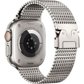 Stainless Steel Mesh Loop Compatible with Apple Watch Band 49mm 46mm 45mm 44mm Men Women, Adjustable Parachute Style Buckle Breathable Metal Strap for iWatch Ultra 2 Ultra SE Series 10/9/8/7/6/5/4/3