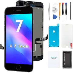 لاستبدال شاشة iPhone 7 ، 4.7 '، مجموعة الإصلاح الكاملة لللمس ثلاثية الأبعاد ، مجموعة زجاجية معرض أرقام مع مجموعة أدوات ، زجاج مقسى ، تعليمات أسود