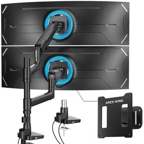 ARES WING Dual Monitor Mount & VESA Adapter for Samsung Neo G9, G65B, G70A, G75T, G85NB, CRG9, CHG9, CHG90, and Odyssey G9 Monitors
