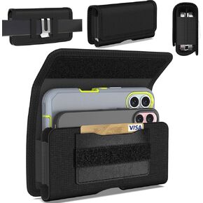 CoverON Dual Cellphone Holster Pouch for Apple iPhone 16 Pro max 16+ Plus/15+ 15 Pro Max/ 14 13 12 11 Plus Pro Max, Fit 2X Cell Phone Case Belt Clip Carrying Nylon Pouch (Fits Otterbox or Any Case)