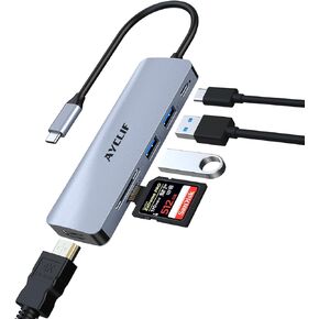 6 in 1 USB C Hub, Double Monitor USB C Adapter, USB C Docking Station with 4K HDMI, 100W PD, USB 3.0, SD/TF, Multiport Hub for Type C Laptop and Other Devices