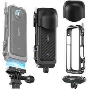 Aluminum alloyCamera Cage+Magnetic Adapter Mount+Silicon Lens Protector for Insta360 X4,Ultra-Expandable with 1/4 Threaded Hole Dual Cold Shoe Mount for cinematography VLOG Video