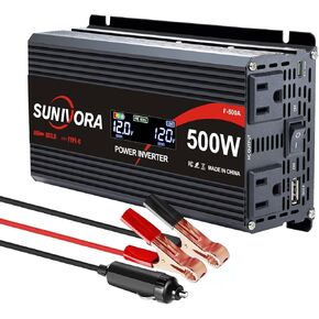 500 Watt Inverter with LCD Display 12V DC to 110V/120V AC 1000 Watt(Peak) Car Power Inverter with 2 AC Outlets 3.0A USB and 20W Type-C Power Converter for Car, Laptops, Road Trip