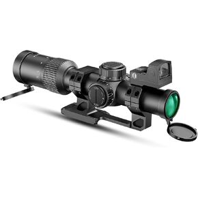PINTY 1-6x24 FFP LPVO Rifle Scope Set, R1/First Focal Plane LPVO Riflescope with Red Dot Sight & Mount, 6063 Aluminum Airsoft Optical Scope with 5 Red & Green Brightness Levels, Tactical Scope