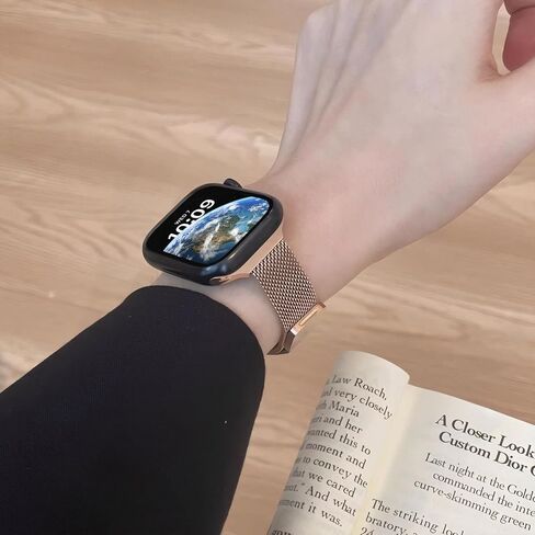 Compatible With Apple Watch Band Series 10 42mm Stainless Steel Mesh Loop Clasp Watch Strap 38mm/40mm/41mm Self-Adjustable Band for iWatch Series 9/8/7/6/5/4/3/2/1/SE in Saudi Arabia