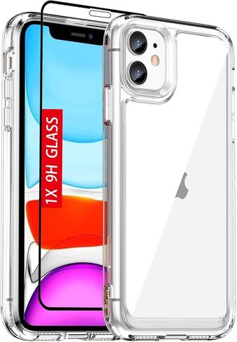متوافق مع حالة iPhone 11: مع [واقي الشاشة الزجاجية المقببة] [المدمج في 4 وسائد هوائية] [غير صفراء] علبة هاتفية مقاومة للصدمات العسكرية لجهاز iPhone 11 ، Crystal Clear in Saudi Arabia