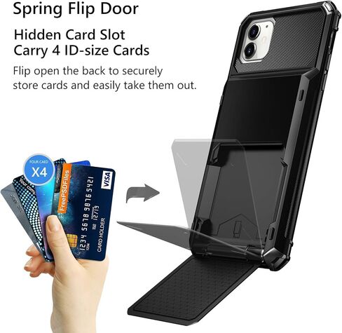 Vofolen Case for iPhone 11 Case Wallet 4-Card Holder ID Slot Flip Door Hidden Pocket Anti-Scratch Dual Layer Hybrid TPU Bumper Armor Protective Hard Shell Back Cover for iPhone 11 6.1 inch Gun Metal in Kuwait