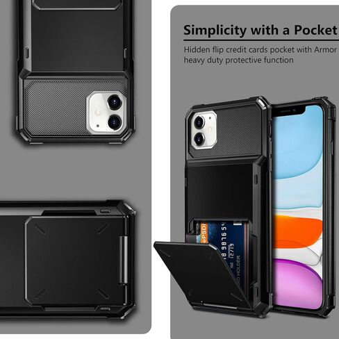 Vofolen Case for iPhone 11 Case Wallet 4-Card Holder ID Slot Flip Door Hidden Pocket Anti-Scratch Dual Layer Hybrid TPU Bumper Armor Protective Hard Shell Back Cover for iPhone 11 6.1 inch Gun Metal in Kuwait