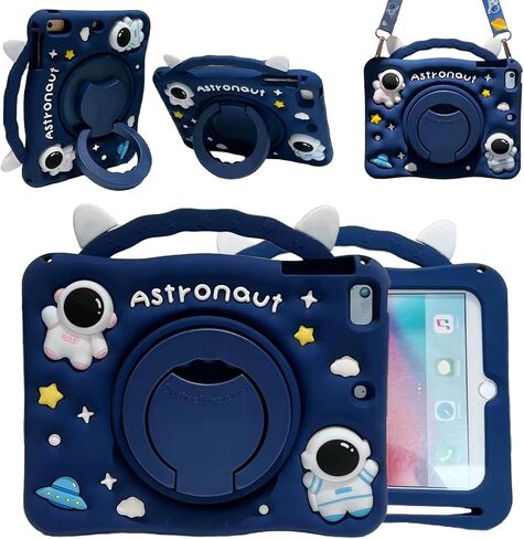 3D Cute Vivid Cat Case for Samsung Galaxy Tab A 10.1 inch 2019 SM-T510/T515,Kawaii Cartoon Character Pretty Cat Soft Silicone Rotating Stand Case with Lanyard for Kids Teens Girls Women in Saudi Arabia