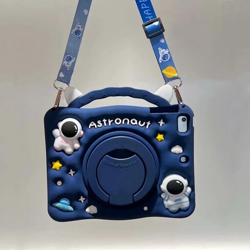 3D Cute Vivid Cat Case for Samsung Galaxy Tab A 10.1 inch 2019 SM-T510/T515,Kawaii Cartoon Character Pretty Cat Soft Silicone Rotating Stand Case with Lanyard for Kids Teens Girls Women in Saudi Arabia