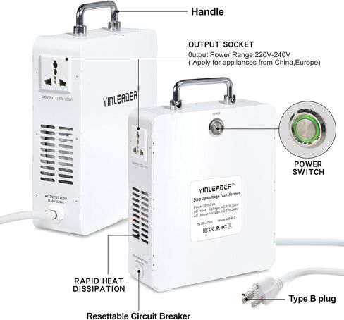 Yinleader 1500w 110v to 230v Step Up Transformer Power Voltage Converters(White) in Kuwait