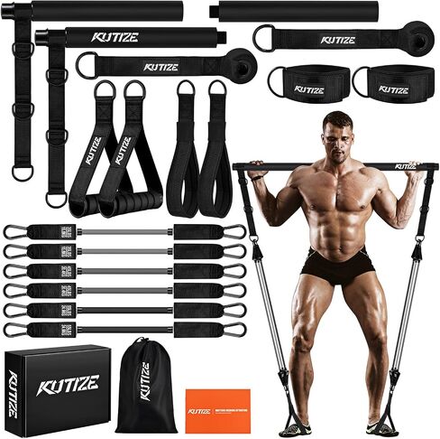 Pilates Bar Kit with Resistance Bands, Heavy Duty Pilates Equipment for Men, Strength Training Bar for Legs, Hip, Waist Back, Arm, Abs, Chest, Shoulders, Portable Home Gym Full Body Workout Equipment in Saudi Arabia
