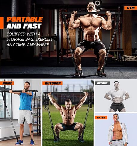 Pilates Bar Kit with Resistance Bands, Heavy Duty Pilates Equipment for Men, Strength Training Bar for Legs, Hip, Waist Back, Arm, Abs, Chest, Shoulders, Portable Home Gym Full Body Workout Equipment in Saudi Arabia