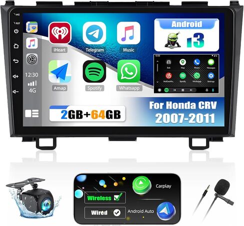 2+64G Android 13 Car Stereo for Honda CR-V 3 RE CRV 2007-2011 with Wireless Carplay Android Auto, 9" Touchscreen in Dash GPS Radio with Navi WiFi Bluetooth FM RDS HiFi EQ SWC + Backup Camera in Saudi Arabia