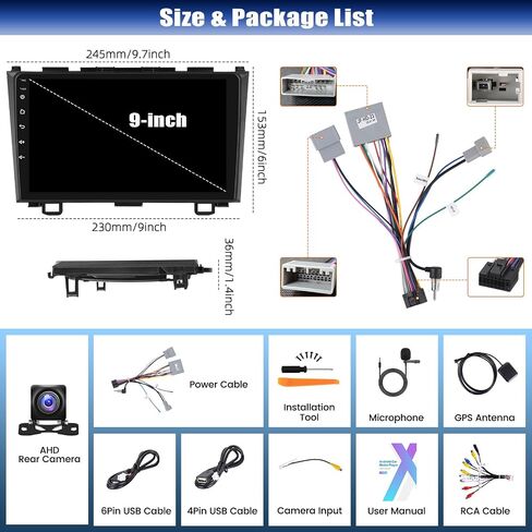 2+64G Android 13 Car Stereo for Honda CR-V 3 RE CRV 2007-2011 with Wireless Carplay Android Auto, 9" Touchscreen in Dash GPS Radio with Navi WiFi Bluetooth FM RDS HiFi EQ SWC + Backup Camera in Saudi Arabia