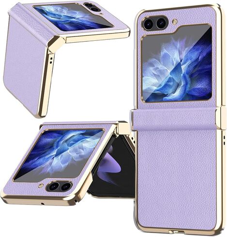NINKI Compatible Leather Case for Galaxy Z Flip 5 Case with Hinge Protection,Shockproof Plating Leather & Hard PC Cover Phone Case for Galaxy Z Flip 5 Case, Flip 5 Case for Women Purple in Saudi Arabia