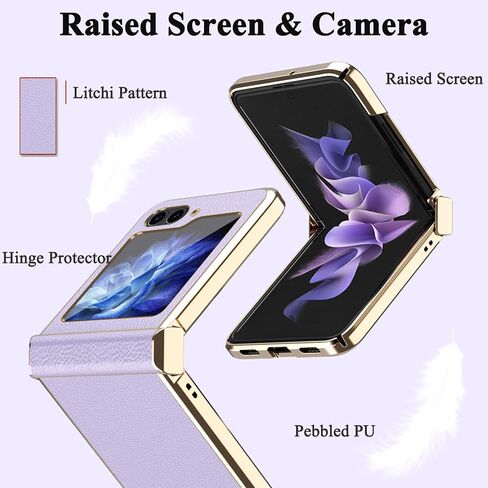 NINKI Compatible Leather Case for Galaxy Z Flip 5 Case with Hinge Protection,Shockproof Plating Leather & Hard PC Cover Phone Case for Galaxy Z Flip 5 Case, Flip 5 Case for Women Purple in Saudi Arabia