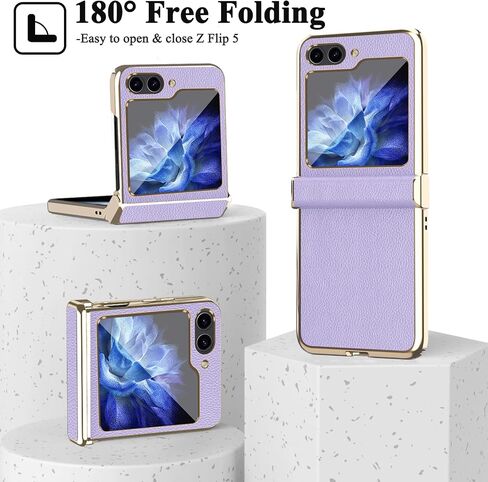 NINKI Compatible Leather Case for Galaxy Z Flip 5 Case with Hinge Protection,Shockproof Plating Leather & Hard PC Cover Phone Case for Galaxy Z Flip 5 Case, Flip 5 Case for Women Purple in Saudi Arabia