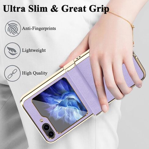 NINKI Compatible Leather Case for Galaxy Z Flip 5 Case with Hinge Protection,Shockproof Plating Leather & Hard PC Cover Phone Case for Galaxy Z Flip 5 Case, Flip 5 Case for Women Purple in Saudi Arabia